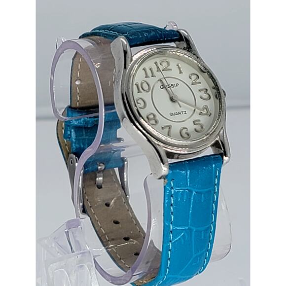 Gossip Quartz Womens Silver Tone Watch with White Dial and Blue Textured Leather main image 6